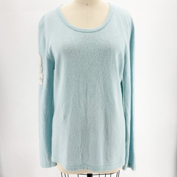 Amuse Paris Skull Cashmere Pullover Scoop Neck Sweater Light Blue L - Picture 9 of 9
